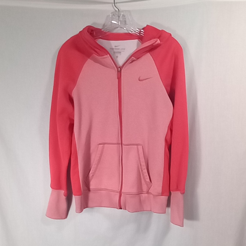 Nike Dri-fit Pink Two Tone Full Zip Hooded Sweatshirt Jacket Size M